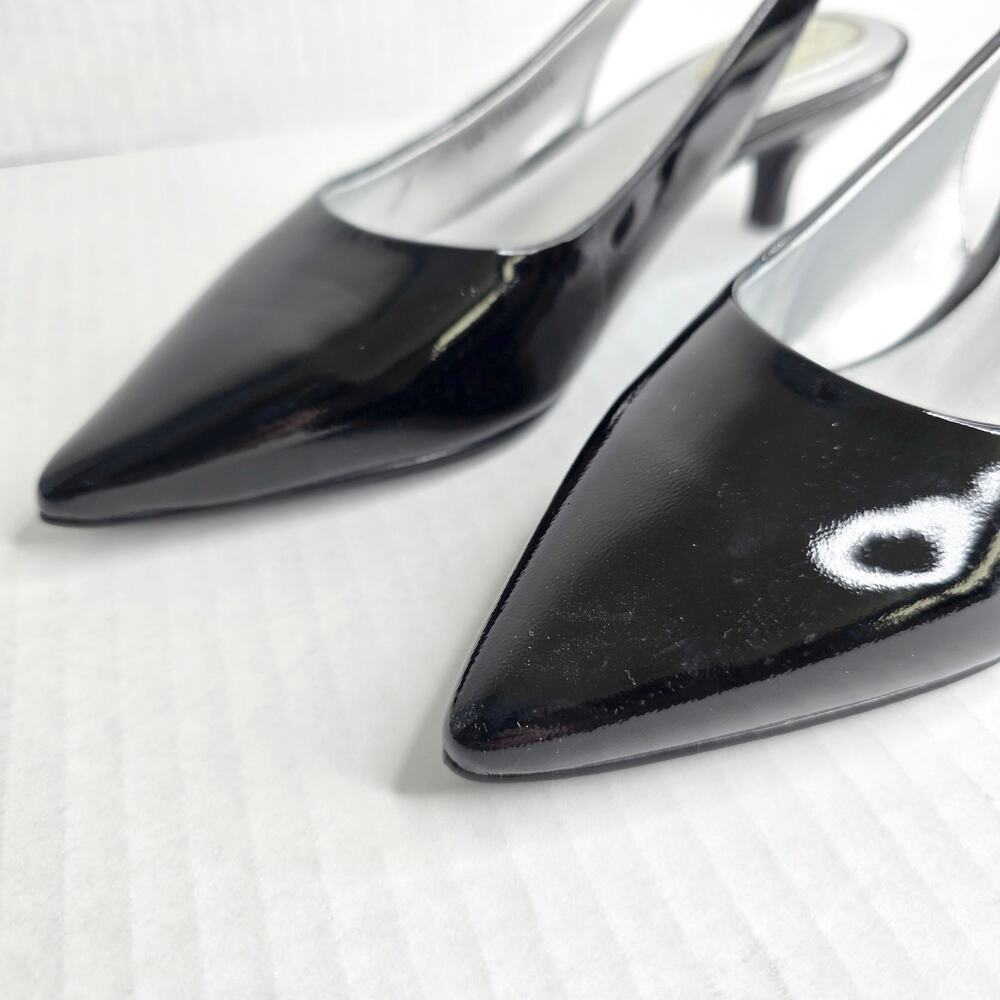 Trotters Black Patent Slingback Kitten Heels Size 6 W Pointed Toe Pumps Office - Picture 3 of 13